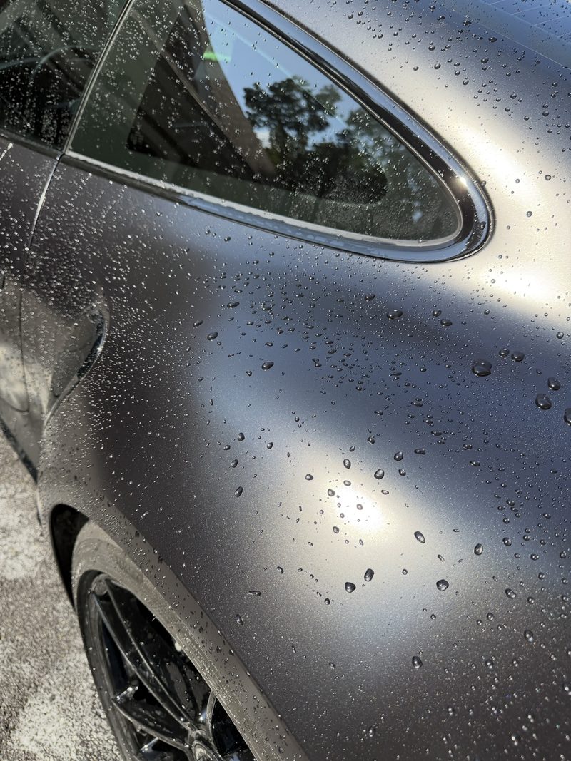 Water beading on a freshly ceramic coated panel