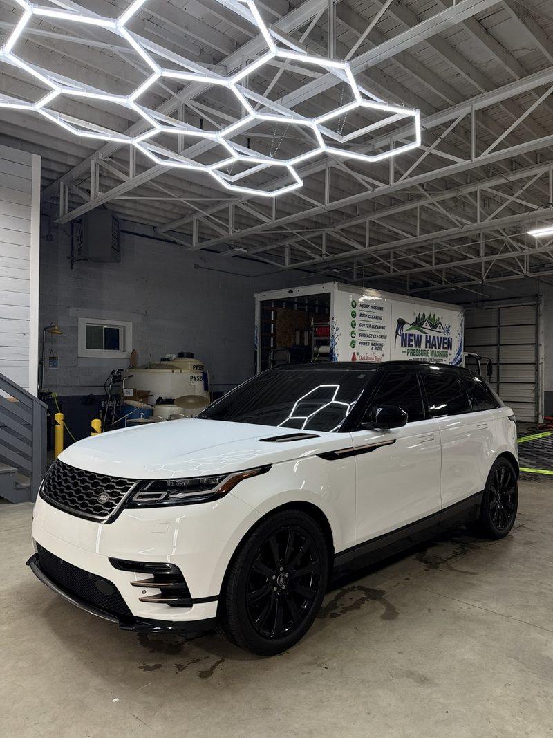 White Range Rover Velar after a full detail at DetailHaus